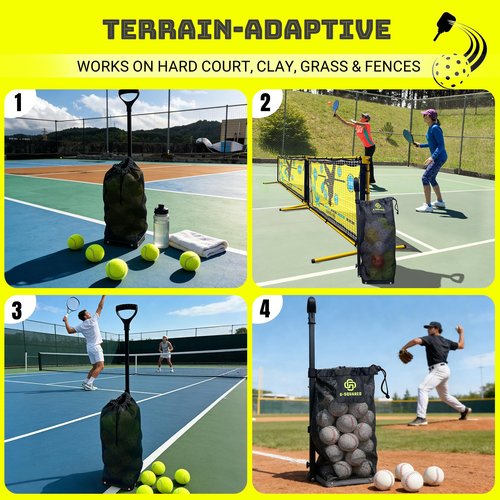 G-SQAURED Lightweight Tennis Ball Hopper – Holds 50+ Tennis Balls or 40+ Pickleballs | Durable Steel Frame | Portable Adjustable Ball Picker for Hard Court, Clay, Grass (Black)