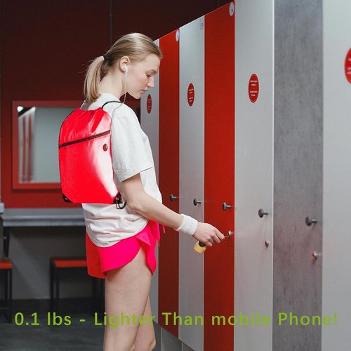 CODOBON Lightweight Drawstring Backpack - Fits 14" Laptop & Shoes | Foldable to Phone Size, Zip Pocket with Cable Port | Ideal for Gym & Travel (20, Red)