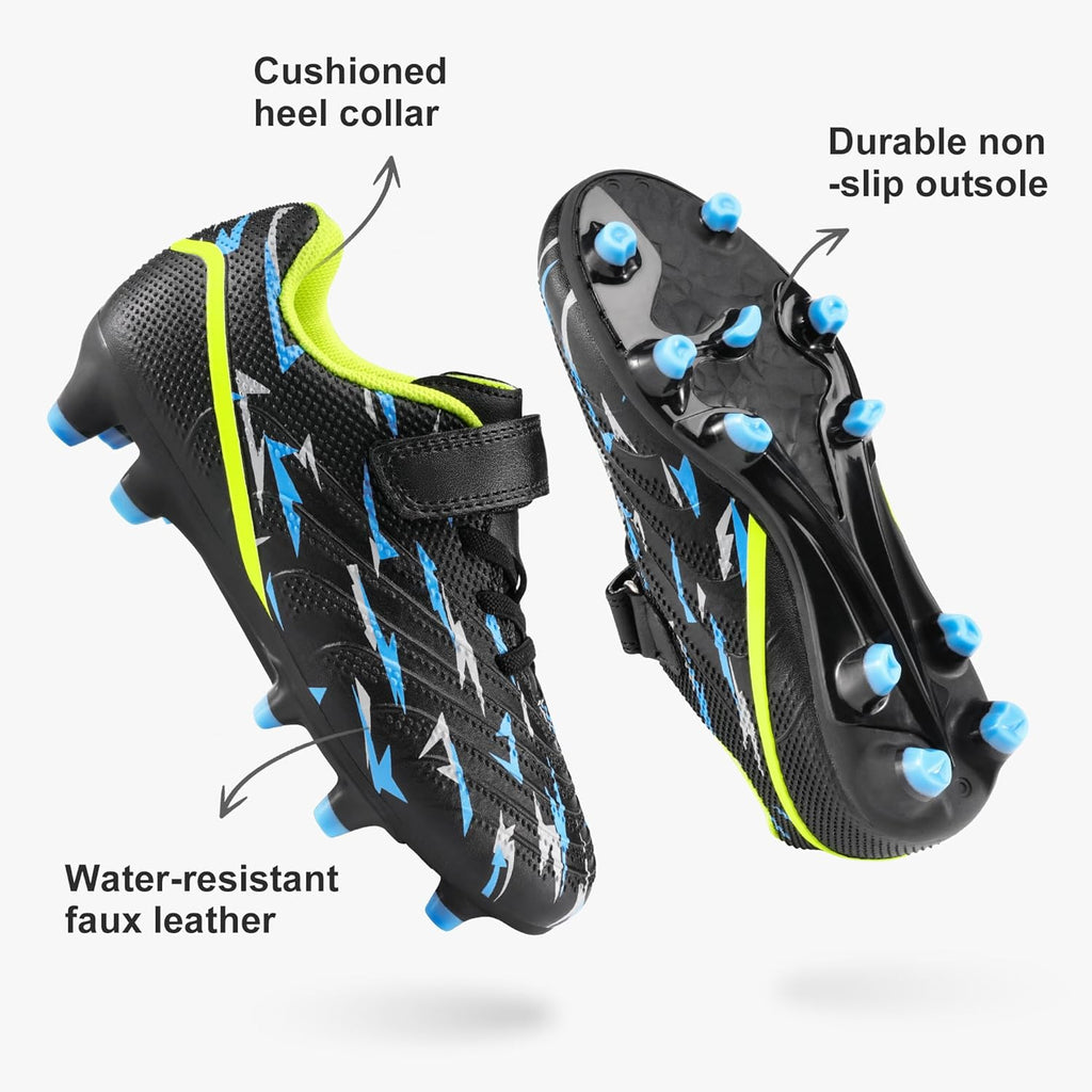 Stelle Soccer Cleats for Kids - Firm Ground Athletic Shoes with Lightning Pattern | Toddler to Big Kid Sizes