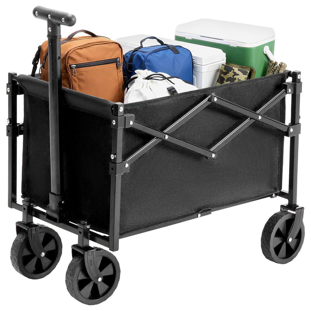 DUMOS Collapsible Wagon with Wheels, 176 lbs Wagons Carts Foldable Wagon Cart with Flexible Handle, Lightweight Portable Folding Utility Grocery Shopping Cart for Grocery Sports Garden Camping - Black