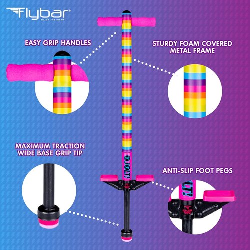 Flybar Foam Jolt Pogo Stick - Safe & Fun for Kids Ages 6+ | Supports 40-80 Pounds (Rainbow)