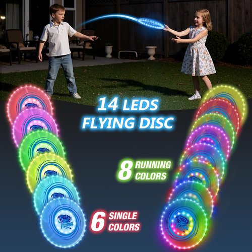 HYES Light Up Flying Discs - 45 LEDs, 14 Lighting Modes | Rechargeable Glow in The Dark Ring for Outdoor Fun