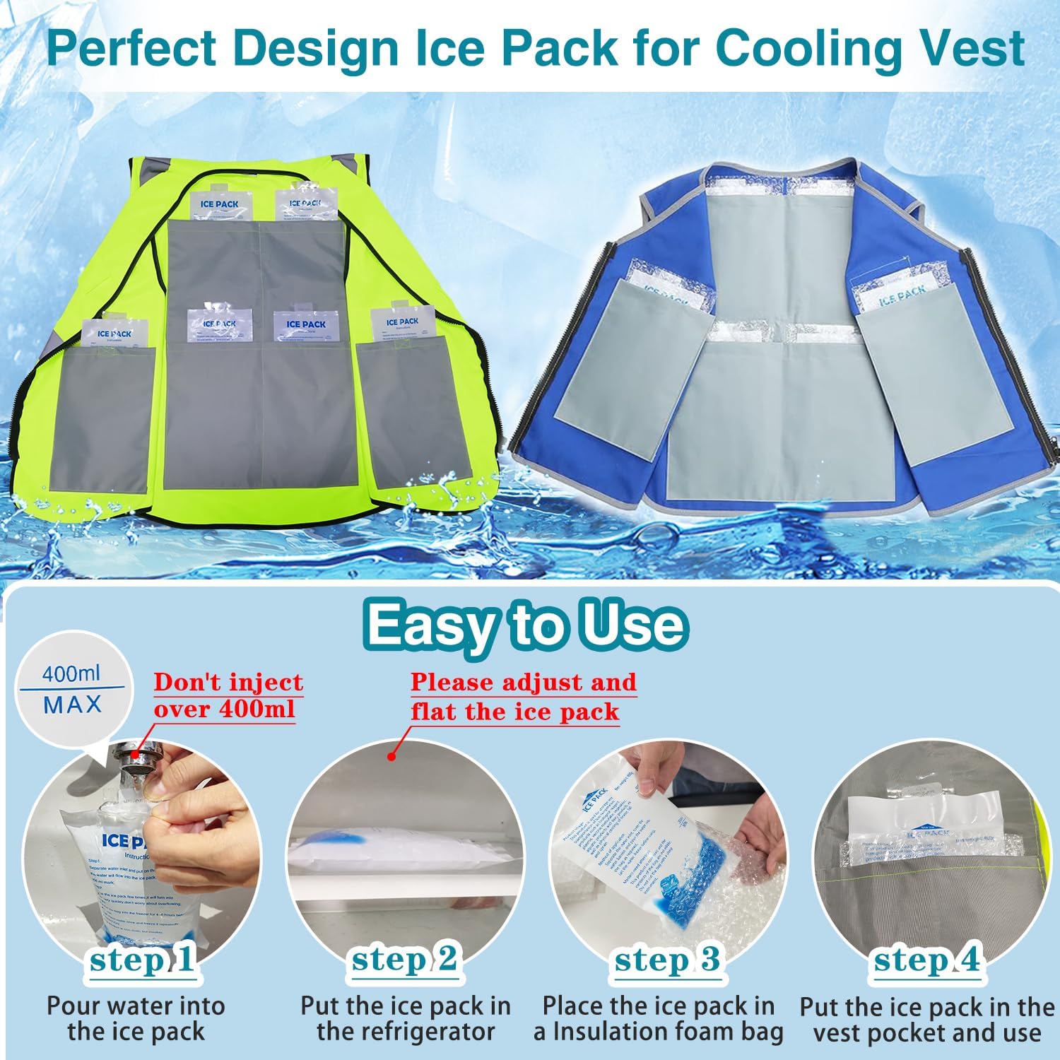 Skiennix Gel Ice Packs - 12 Reusable Cold Packs for Cooling Vests, Injuries & Food Preservation