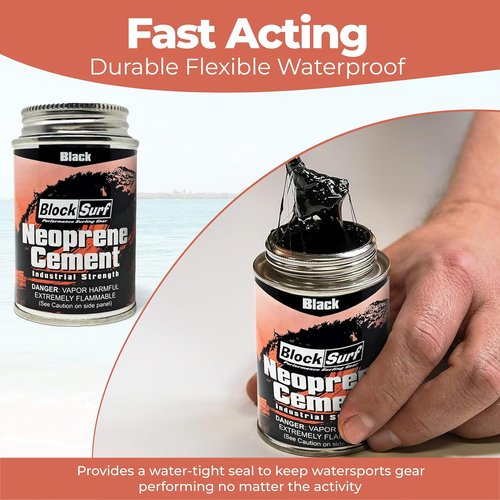 BLOCKSURF Neoprene Cement Adhesive 4 fl oz - Quick-Drying, Flexible & Waterproof Wetsuit Repair Solution