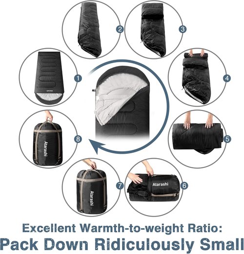 Atarashi Camping Sleeping Bag - 4 Seasons, Extra-Large, Lightweight & Warm - Ideal for Hiking & Outdoor Adventures