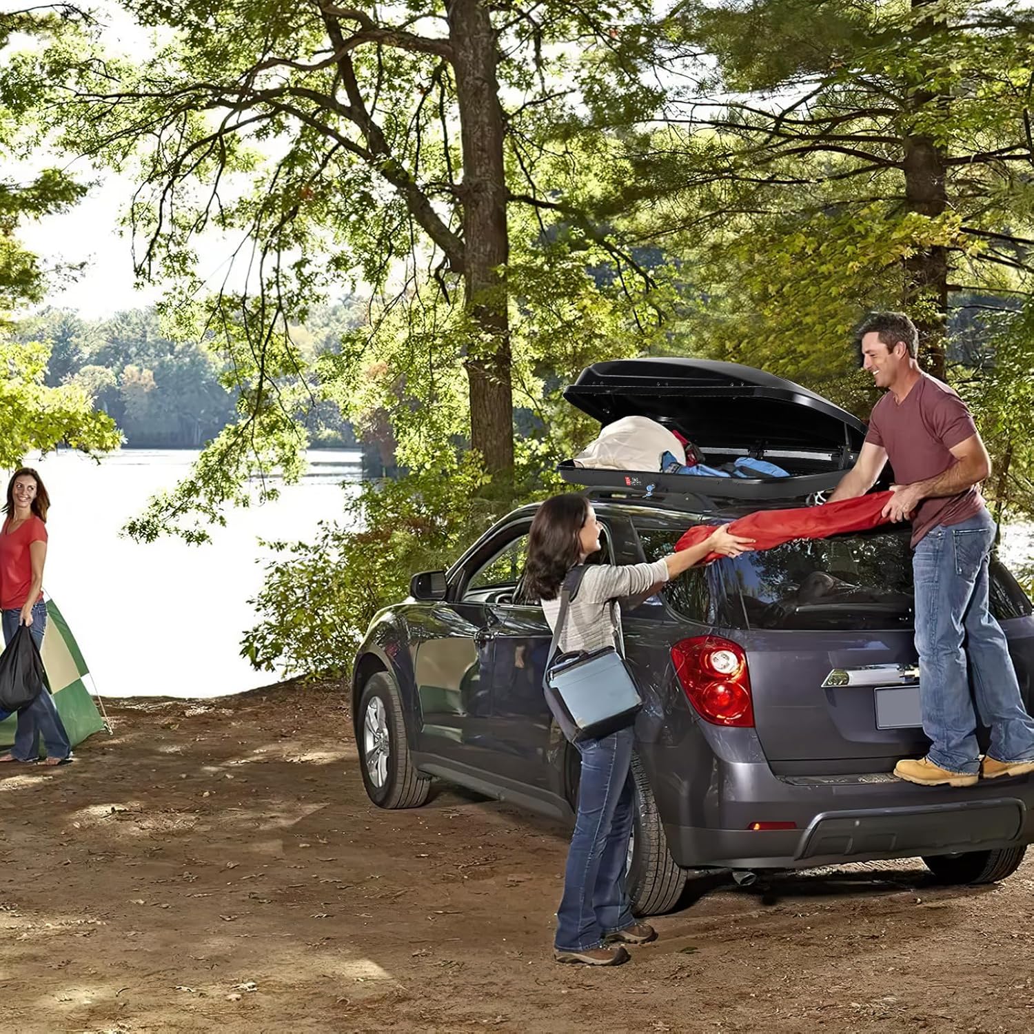 Rooftop Cargo Box Carrier by [Brand Name] - 70 Inch Hard Shell, 17.6 Cu Ft Waterproof Storage with Dual Side Opening