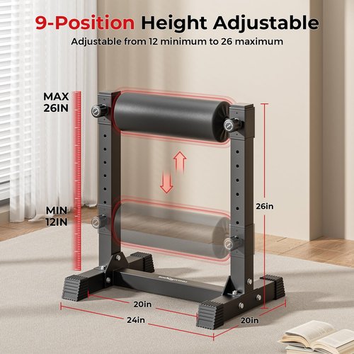 BODYRHYTHM Bulgarian Split Squat Stand, Single Leg Squat Roller Stand with 9 Adjustable Roller Heights for Squats, Leg Lunges, Lower Body Training. (Black)