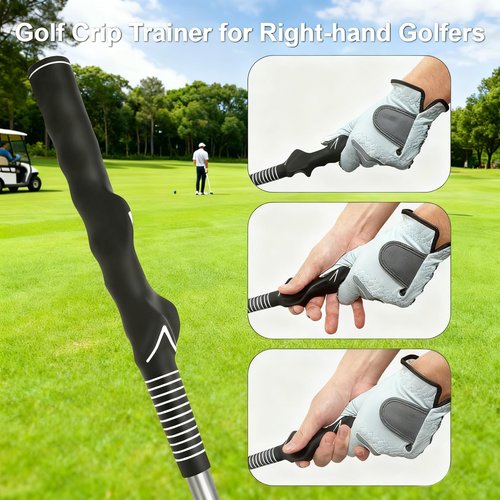 Objuni Retractable Golf Swing Trainer with Click Stick - Right-Handed Golf Grip Trainer & Swing Training Aid for Rhythm and Tempo Practice