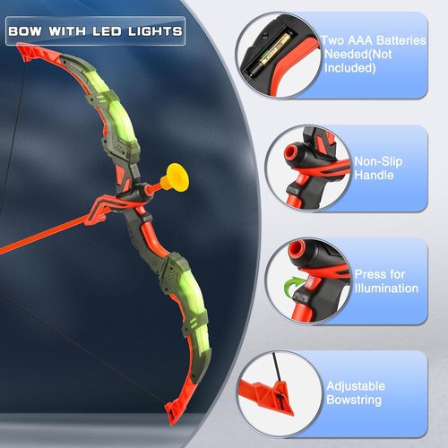 Handwell LED Light Up Bow and Arrow Set - Archery Toy for Kids with 10 Suction Cup Arrows & Target | Ages 3-12