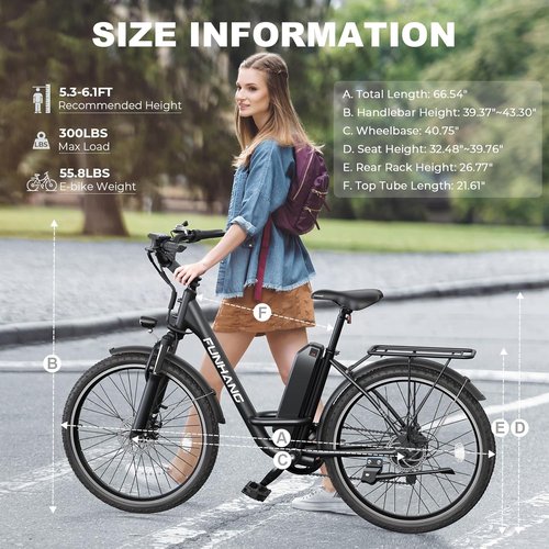 Funhang Electric Bike - 26" City Cruiser Ebike with 1000W Motor, 50 Miles Range, 7-Speed, Adjustable Stem