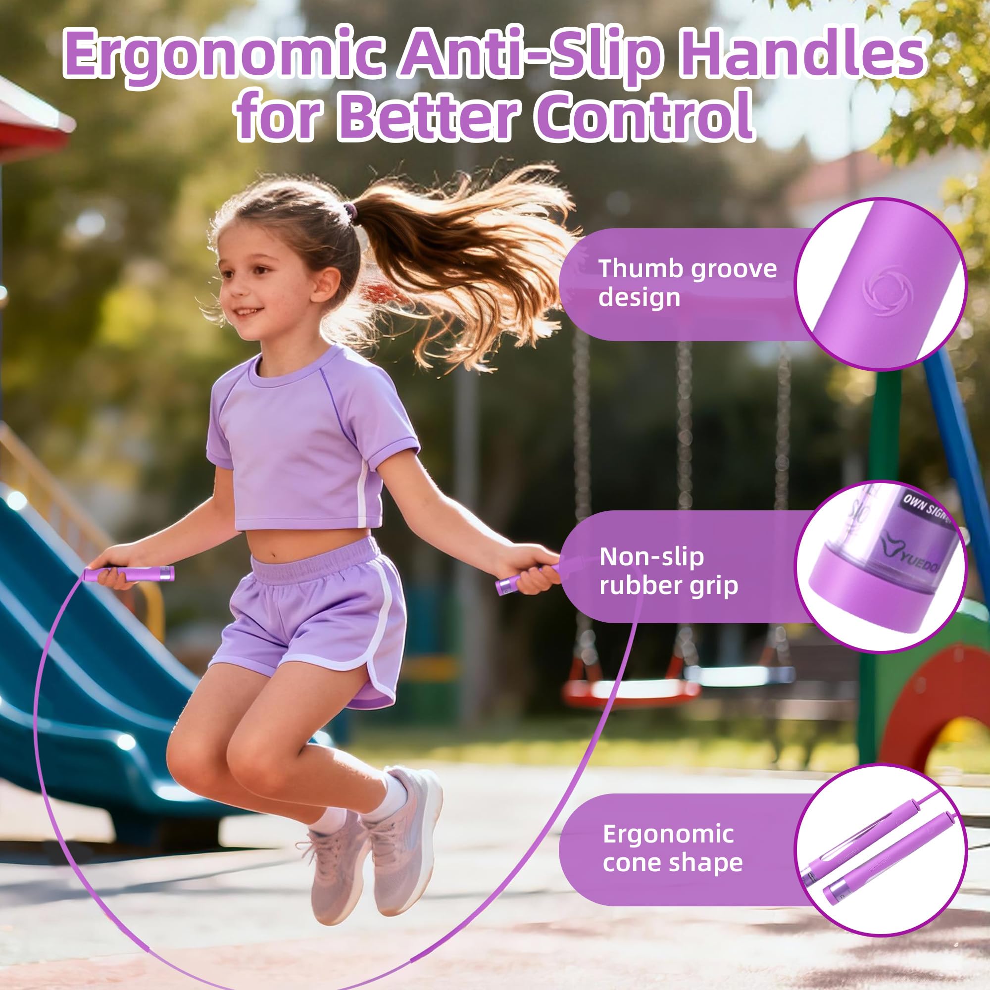 YUEDONG Jump Rope, Adjustable Tangle-Free Jump Rope with Dual Bearings, Easy-to-Learn Two-Section Rope Design, Anti-Slip Handles, Name Tag & Carry Bag for Boys, Girls and Beginners