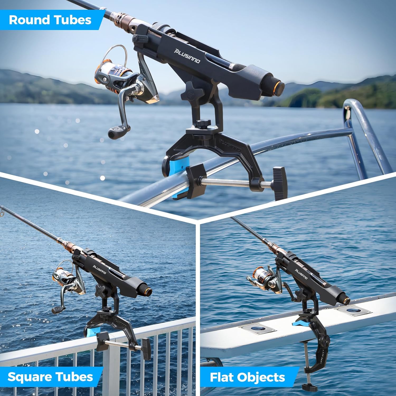 PLUSINNO Fishing Rod Holders - Innovative Dual-V Design with Enlarge Clamp | 1/2/4 Pack for Boats