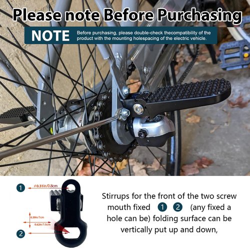 1 Pair Universal Folding Bikes Rear Foot Pegs, Adjustable Passenger Footrest for Bicycle Rear Rack, Compatible with Adult Electric Bikes and Mountain Bikes（Black）