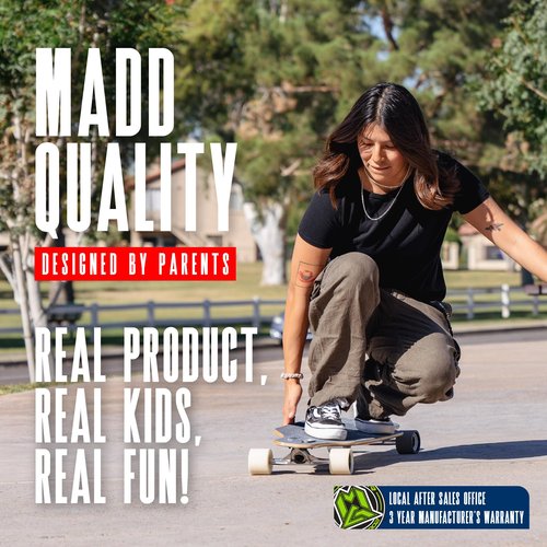 Cruiser Skateboard for Adults & Teens – Lightweight 31" Maple Deck – Smooth 70mm Wheels – Madd Gear Longboard (Flux)