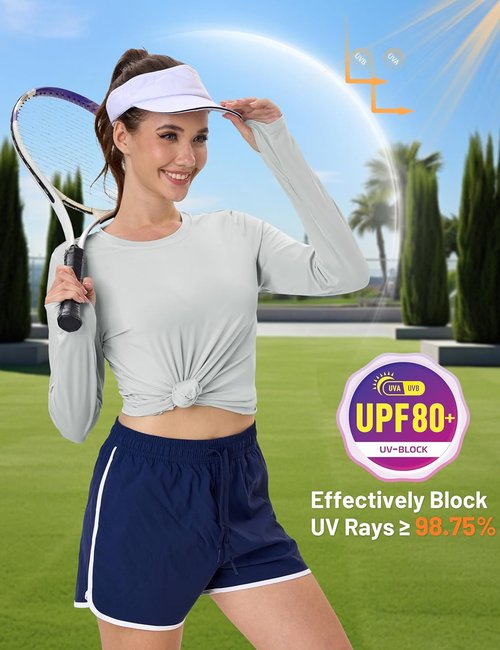 MAGCOMSEN Women's Long Sleeve Rash Guard - UPF 80+ Quick Dry Swim & Workout Shirt with Thumb Holes