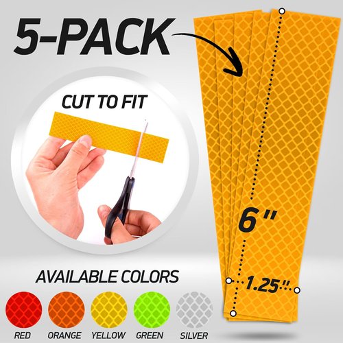 3M Diamond Grade Reflective Stickers - Yellow Safety Tape | 1.25″ x 6″ | 5-Pack for Helmets, Cars & More