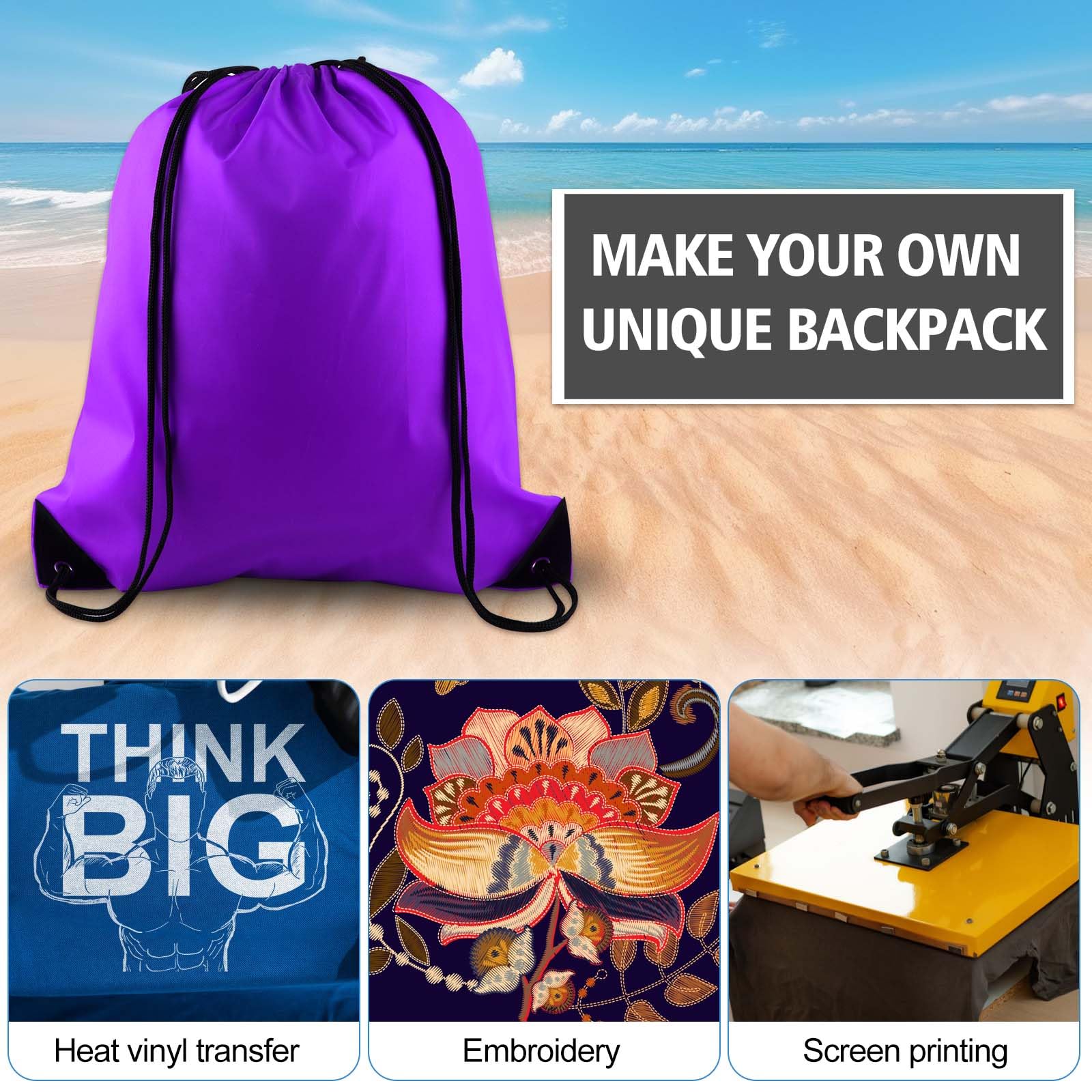 KUUQA 12 Pcs Drawstring Backpack Bags Sport Gym Sack Cinch Bags Bulk for School Traveling and Storage (Purple)