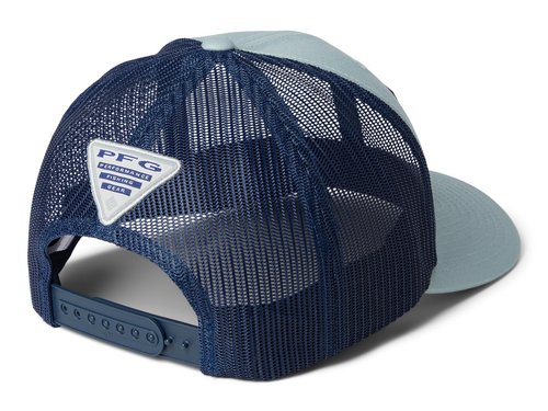 Columbia Unisex Unisex PFG Fish Flag Mesh Snap Back Hat, Crushed Blue/Carbon/Fish Flag, One Size