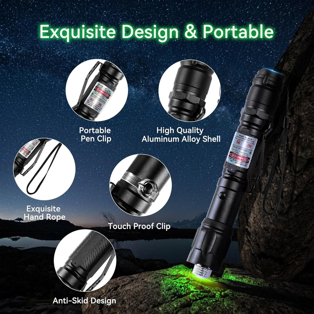 Skiennix Rechargeable Green Light Flashlight - Long Range Adjustable Focus for Outdoor Use & Presentations