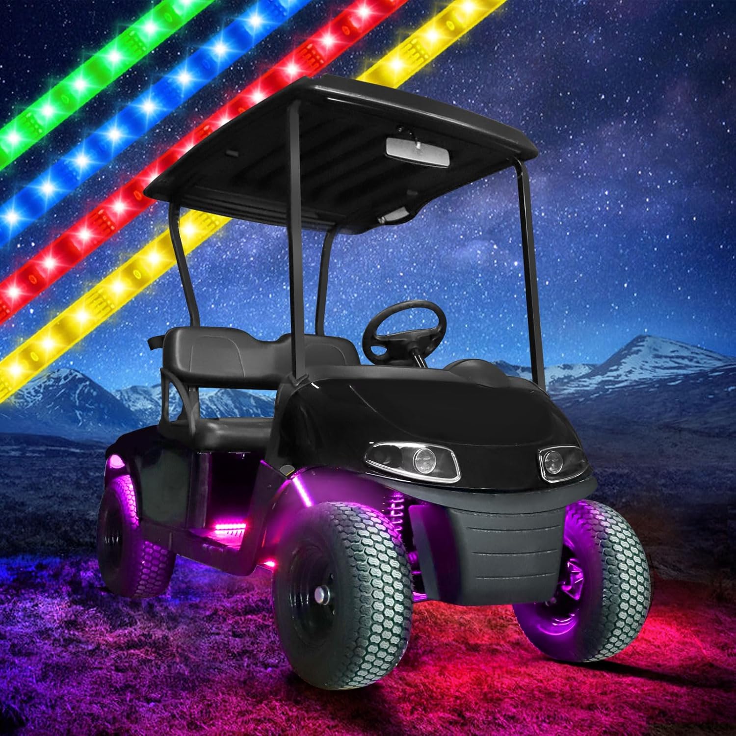 Roykaw Golf Cart LED Strip Lights - Waterproof Neon Accent Kit with Wheel Well & Interior Lights | Million Colors, Sync to Music, Fits 12V-80V, 12 PCS
