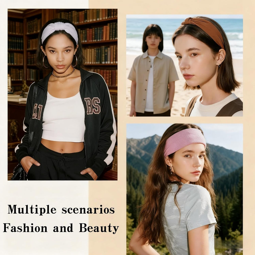 Skiennix Wide Elastic Headbands - Soft Knotted Hair Bands for Makeup & Sports | 8-Pack Non-Slip Design