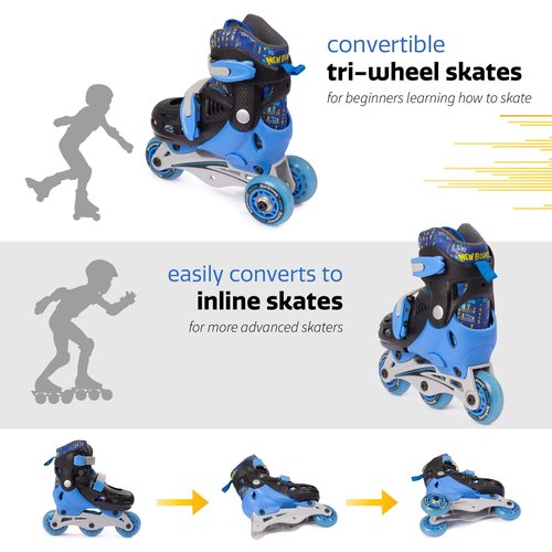 New-Bounce Adjustable Inline Skates for Boys and Girls - for Kids, Teens, and Young Adults Outdoor Roller Skates for Boys Ages 8-12 for Beginners & Advanced | Blue
