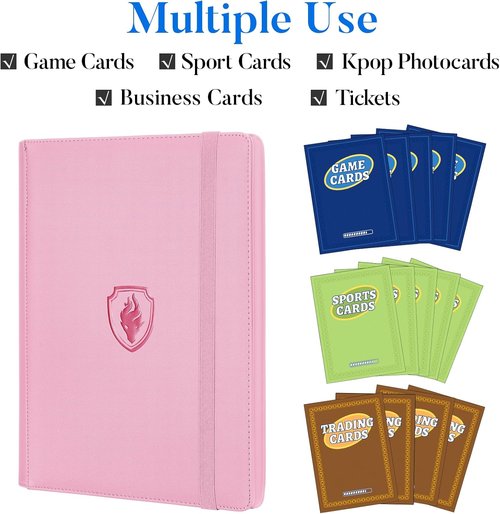 Fabmaker Premium 9 Pocket Card Binder - Sturdy PU Cover for 540 Cards | Sleek Pink Trading Card Album
