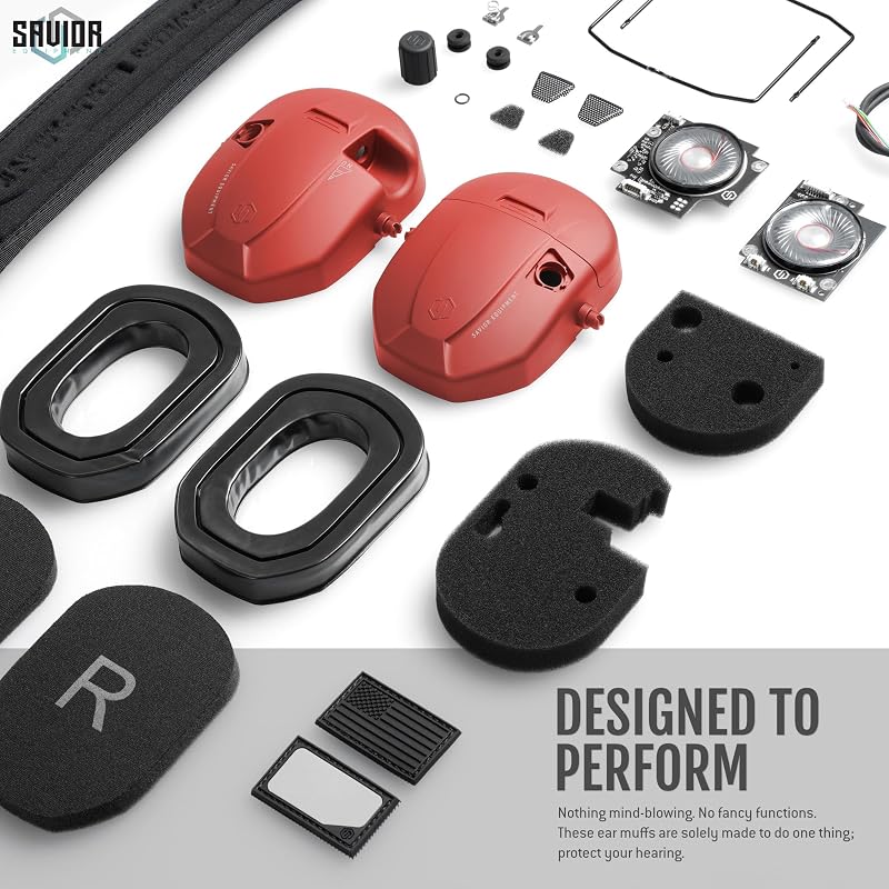 Savior Equipment Apollo Electronic Earmuffs with Gel Ear Pads, 24dB NRR — Carmine Red