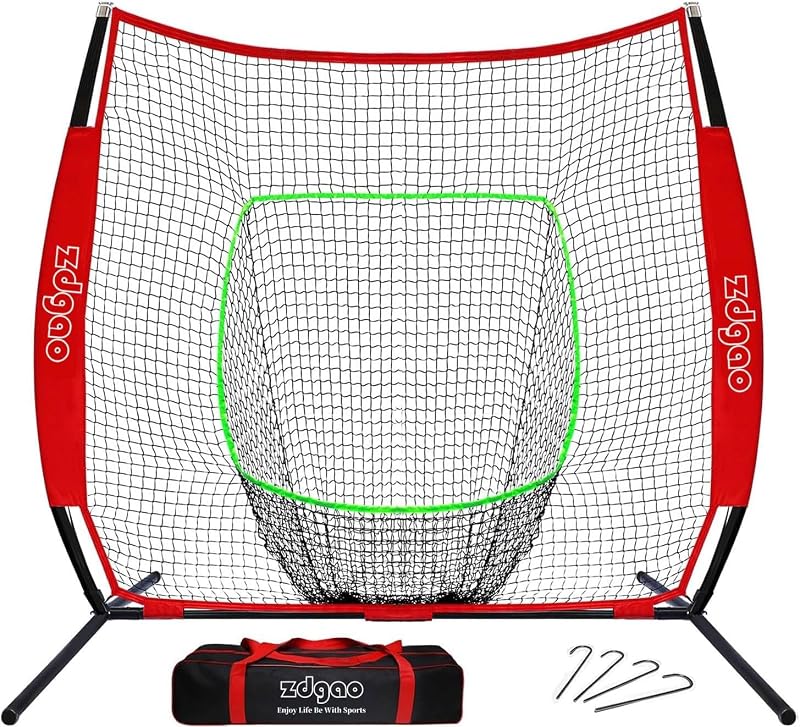 Red 7x7ft Baseball Net - Pop-Up Frame Pitching & Hitting Practice Net