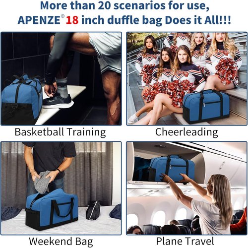Apenze Small Gym Bag 18 inch Carry On Duffel Bag for Weekender Travel - Blue
