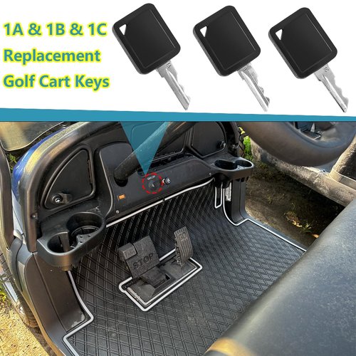 Club Car Replacement Golf Cart Keys - 3-Pack (1A, 1B, 1C) Compatible with 105068002 & 101974701, Carryall 300, 500, 510, 550, 700, 710 (2014-Current) & Precedent/Onward Models Durable Ignition Key Set