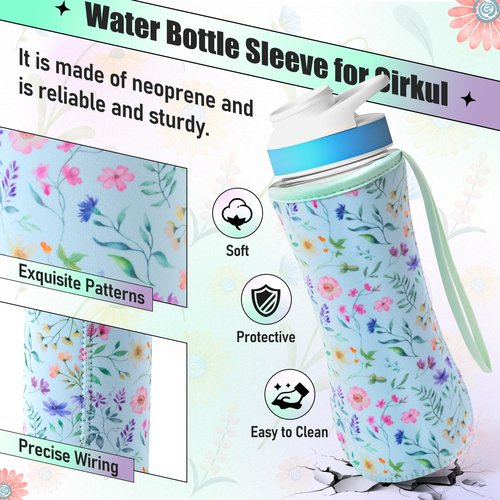 2ooya Water Bottle Sleeve for Cirkul 22 oz 3Pcs Flower Neoprene Insulated Water Bottles Cover Holder Carrier Bag with Handle Strap Compatible with 22oz Plastic & Stainless Steel Cirkul Accessories