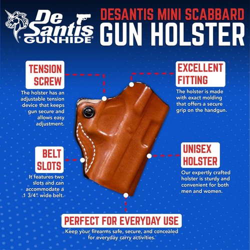 DeSantis Mini Scabbard Gun Holster with Secure Grip, Fits Glock 43 and 43X, Leather Molded Holster, Right-Hand Draw, Unisex, Tan