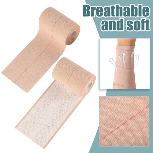 Nuanchu 2 Rolls Adhesive Elastic Tape Bandage Wrap Flexible Stretch Bandages for Sports Ankle, Knee and Wrist Pet Vet Horses Wrap(4 Inch Wide,Apricot)