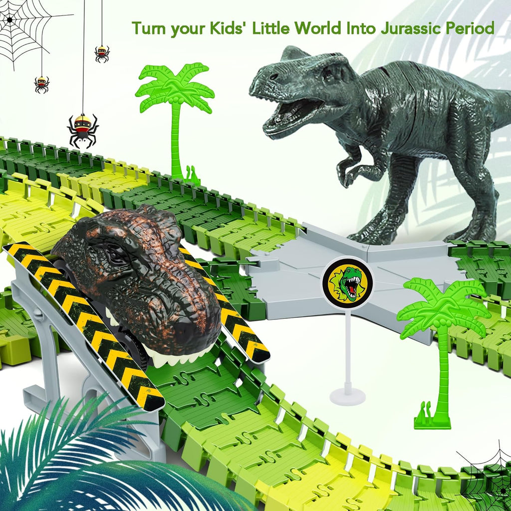 Skiennix Dinosaur Toys - Flexible Track Playset with 2 Cool Dinosaur Cars | Perfect Gift for Kids Ages 3-6