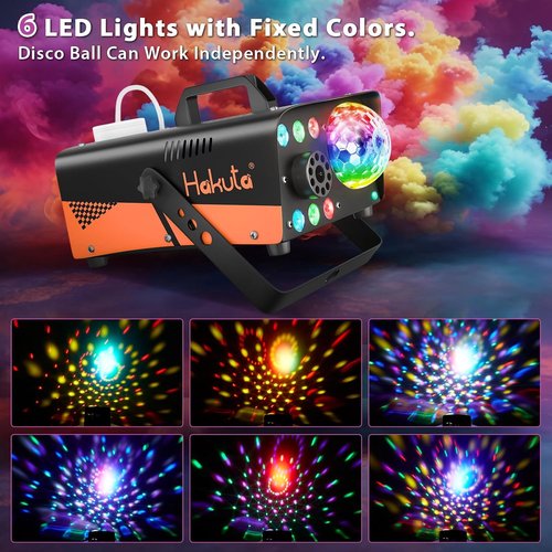 HAKUTA Fog Machine - 3000 CFM Smoke Machine with Disco Ball & LED RGB Lights | Perfect for Parties & Events