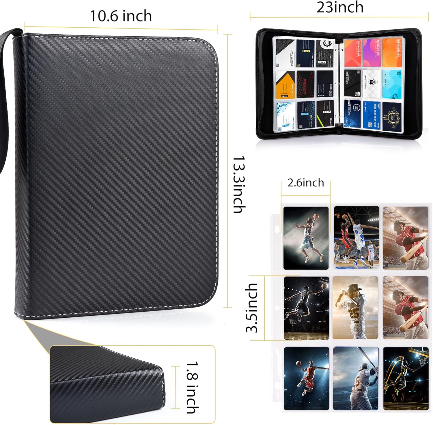 WOT Trading Card Binder - 900 Pocket Zippered Holder for Baseball & Football Cards | Double-Sided Design