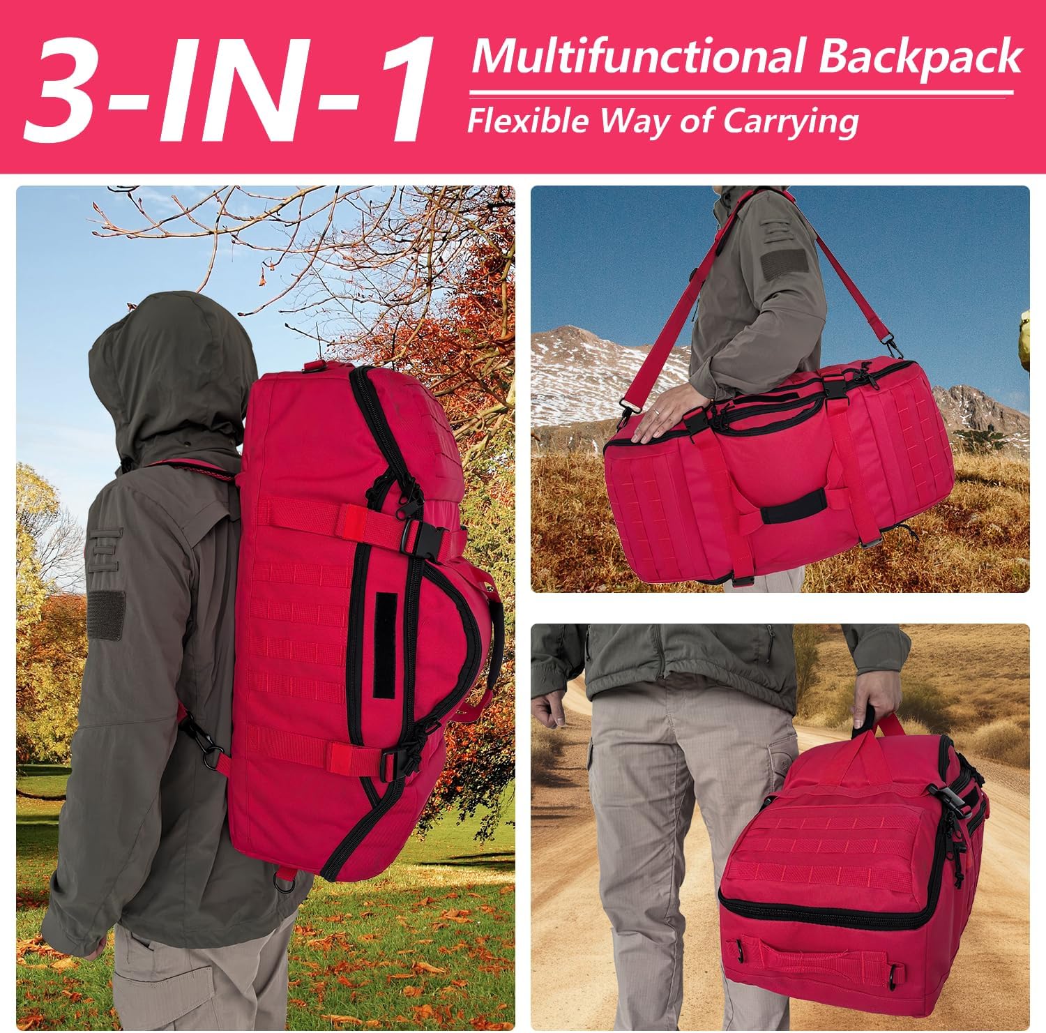 Skiennix 65L Large Duffle Bag - 3-in-1 Tactical Backpack MOLLE Pack for Sports & Outdoor Activities