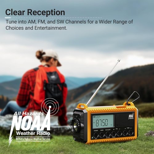 Mesqool 12000 Emergency Radio - NOAA Weather Radio with Flashlight & Phone Charger | Portable Solar Power