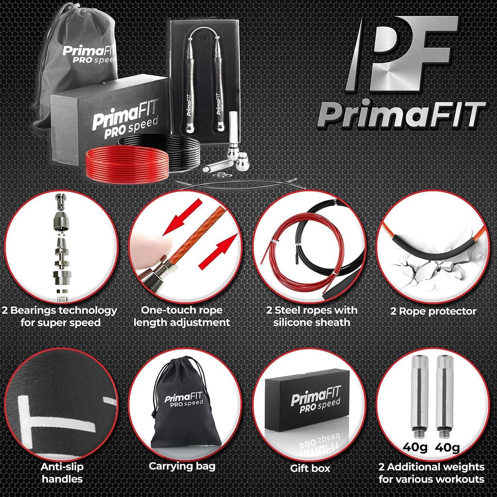 PrimaFIT Pro Speed Jump Rope - Adjustable Weighted Aluminium Handles for Boxing & CrossFit | Includes Spare Cable & Carry Bag