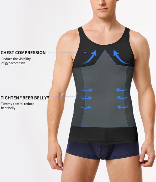 MOLUTAN Compression Shirt Men Tank Top Undershirt Slimming Body Shapewear Tummy Control Gynecomastia Sleeveless Black