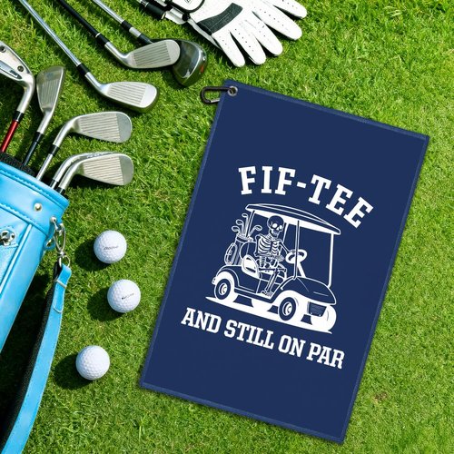 Juoqg Fif-tee and Still On Par Blue Golf Towel, Funny Skeleton Golf Bag Towel with Clip, 50th Birthday Gifts for Golfer Sport Fan, Halloween Golfing Gifts for Grandpa Dad, Golfing Accessories for Men