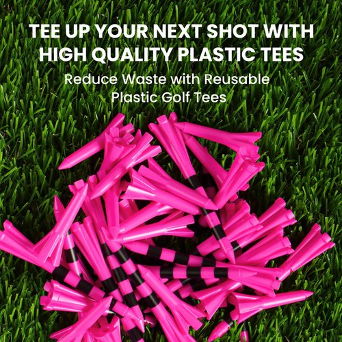 Golf Tees Plastic 3 1/4 2 3/4 inch Unbreakable 20 50 100 Pack, Bulk Long Stronger Upgrade More Durable Stable Reduce Friction Side Spin Tee Pink Pouple Gift for Men Women (50Pcs 3 1/4 inch, Pink)