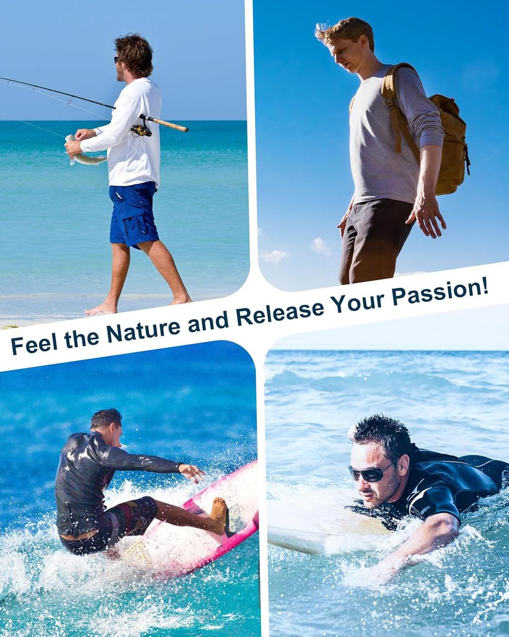 Roadbox UPF 50+ Men's Swim Shirt - Long Sleeve Sun Protection Rash Guard for Fishing & Hiking
