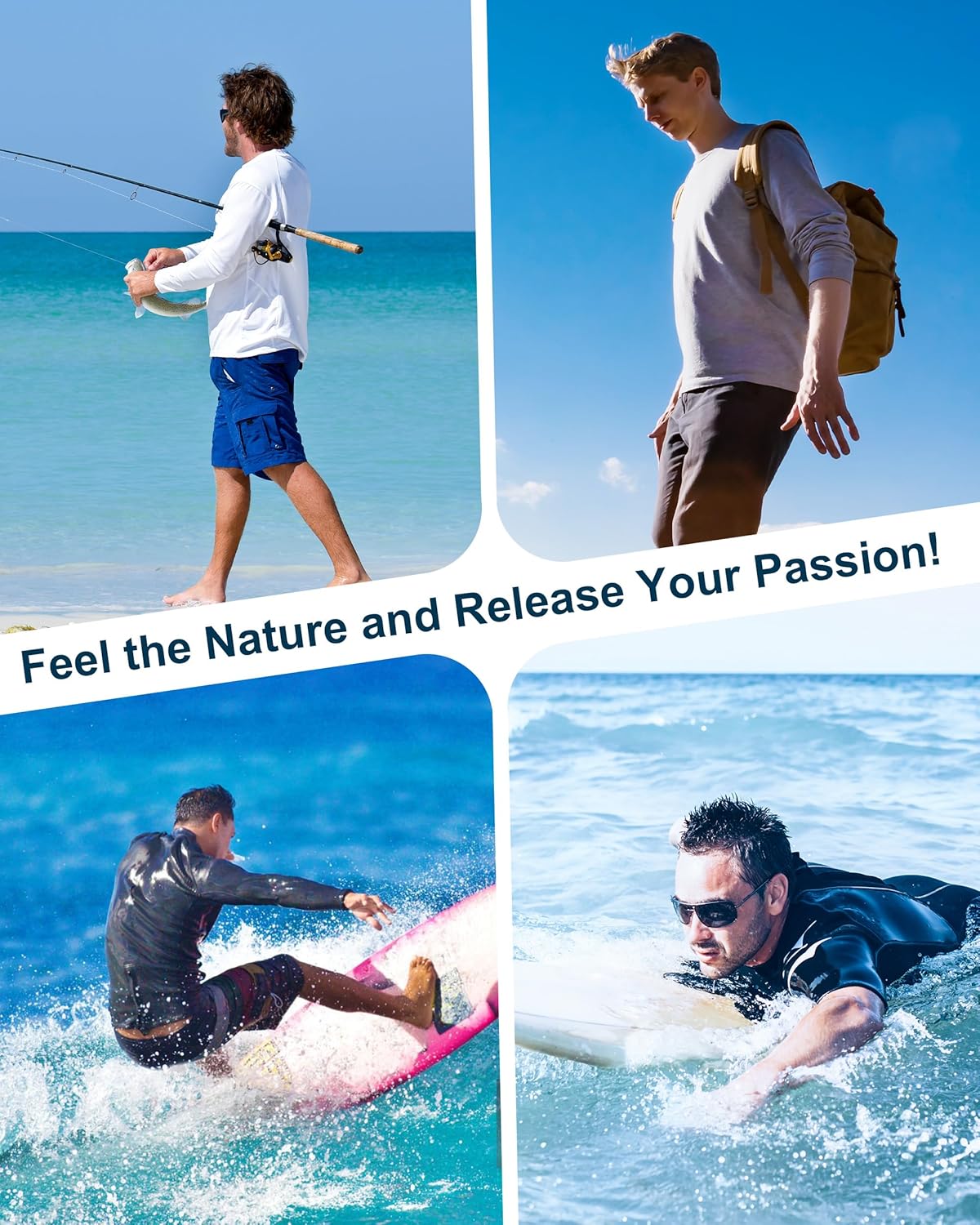 Roadbox UPF 50+ Men's Swim Shirt - Long Sleeve Sun Protection Rash Guard for Fishing & Hiking