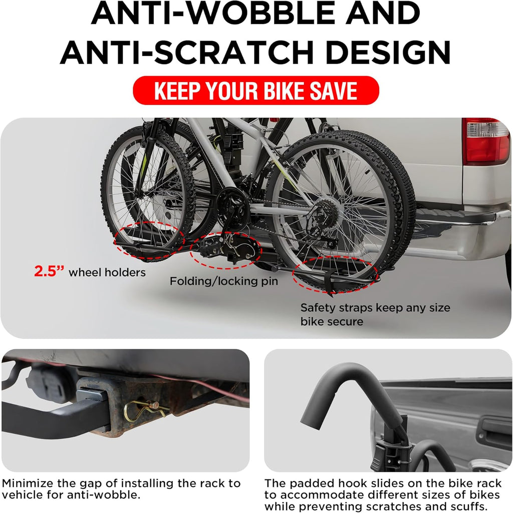 Young 2 Bike Rack - Foldable Hitch Mount Bicycle Carrier for Cars, SUVs & Trucks - 80 lbs Capacity
