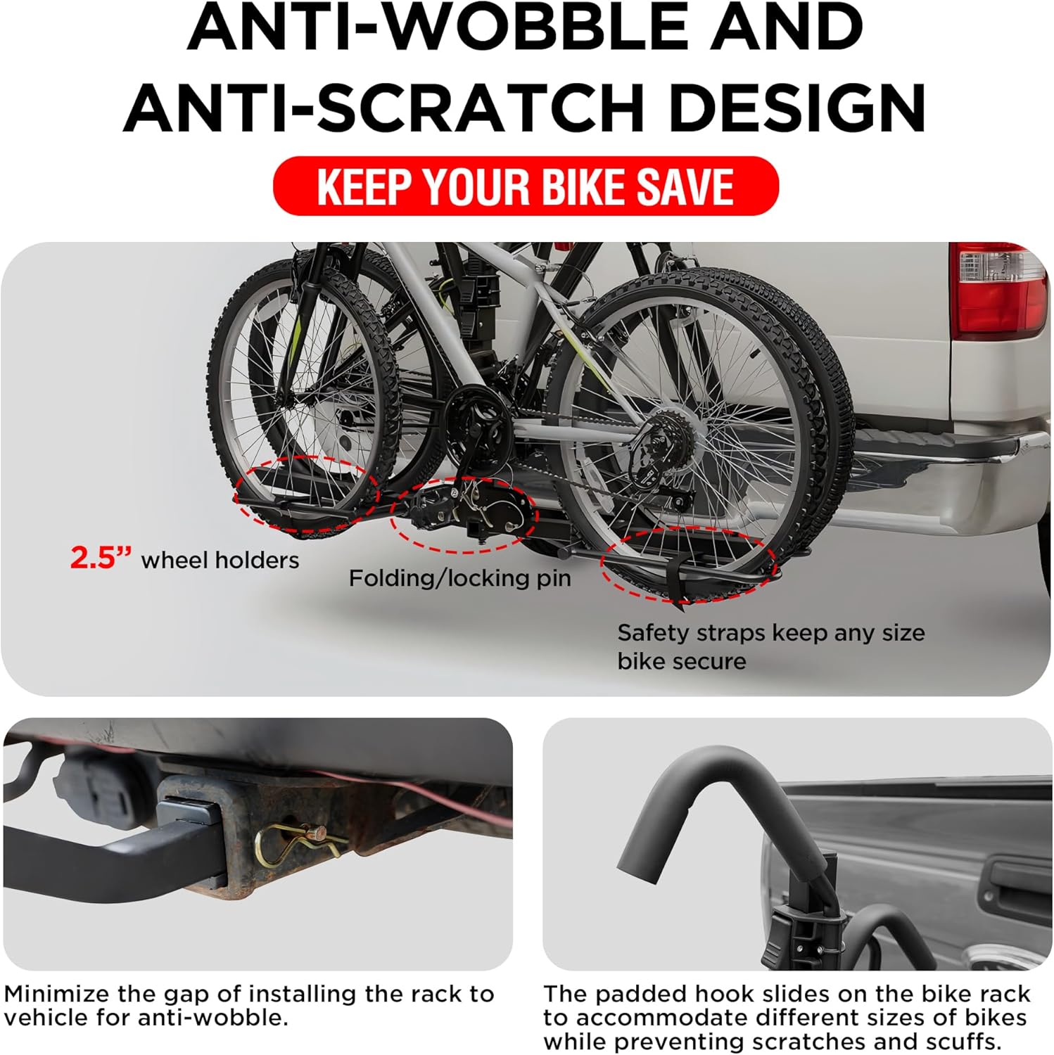 Young 2 Bike Rack - Foldable Hitch Mount Bicycle Carrier for Cars, SUVs & Trucks - 80 lbs Capacity