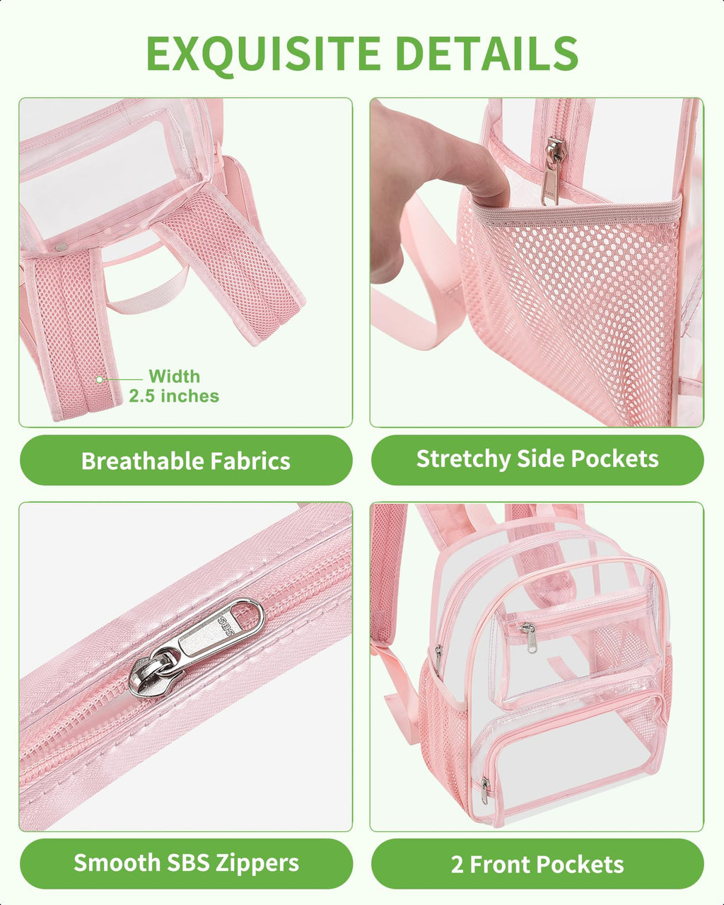 MAY TREE Small Clear Backpack Stadium Approved for Women and Men Clear Bag for Stadium Events Concert Sporting Festival, Princess Pink
