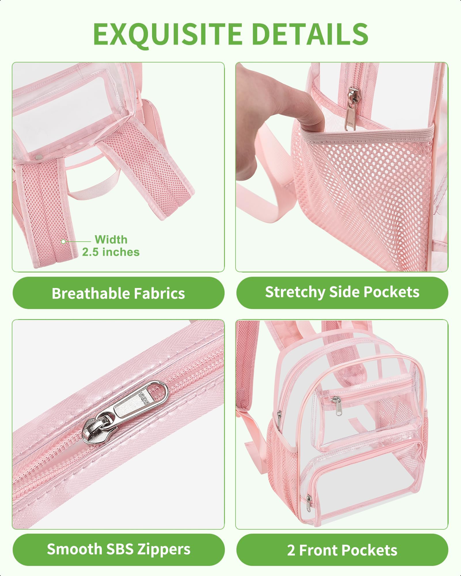 MAY TREE Small Clear Backpack Stadium Approved for Women and Men Clear Bag for Stadium Events Concert Sporting Festival, Princess Pink