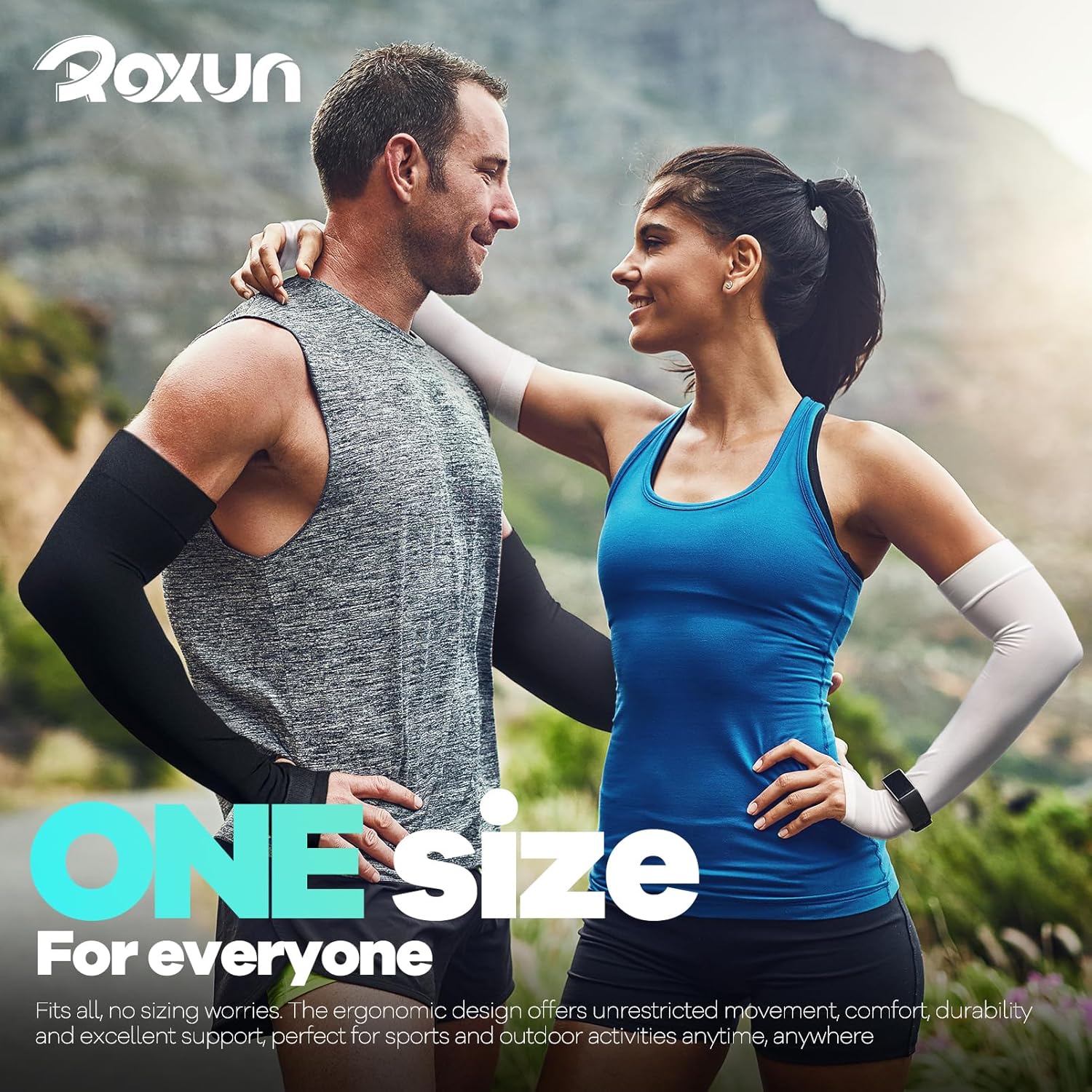 ROXUN Arm Sleeves - Cooling UV Sun Protection with Thumb Hole - Compression Tattoo Cover Up for Men/Women